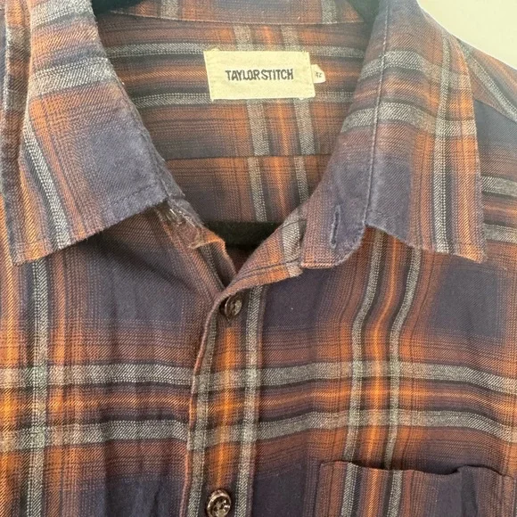Taylor Stitch California Navy and Rust Plaid Shirt - Picture 3 of 3